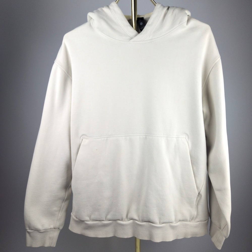 Lululemon Men Large Steady State Fleece Pullover Hoodie Bone Ivory LM3FMOS